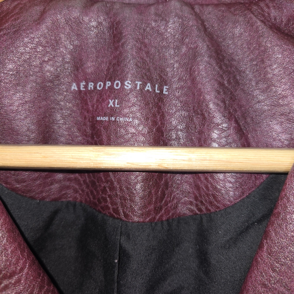 Aeropostale Faux Leather Moto Jacket Burgundy Biker Zip XL - Picture 2 of 4